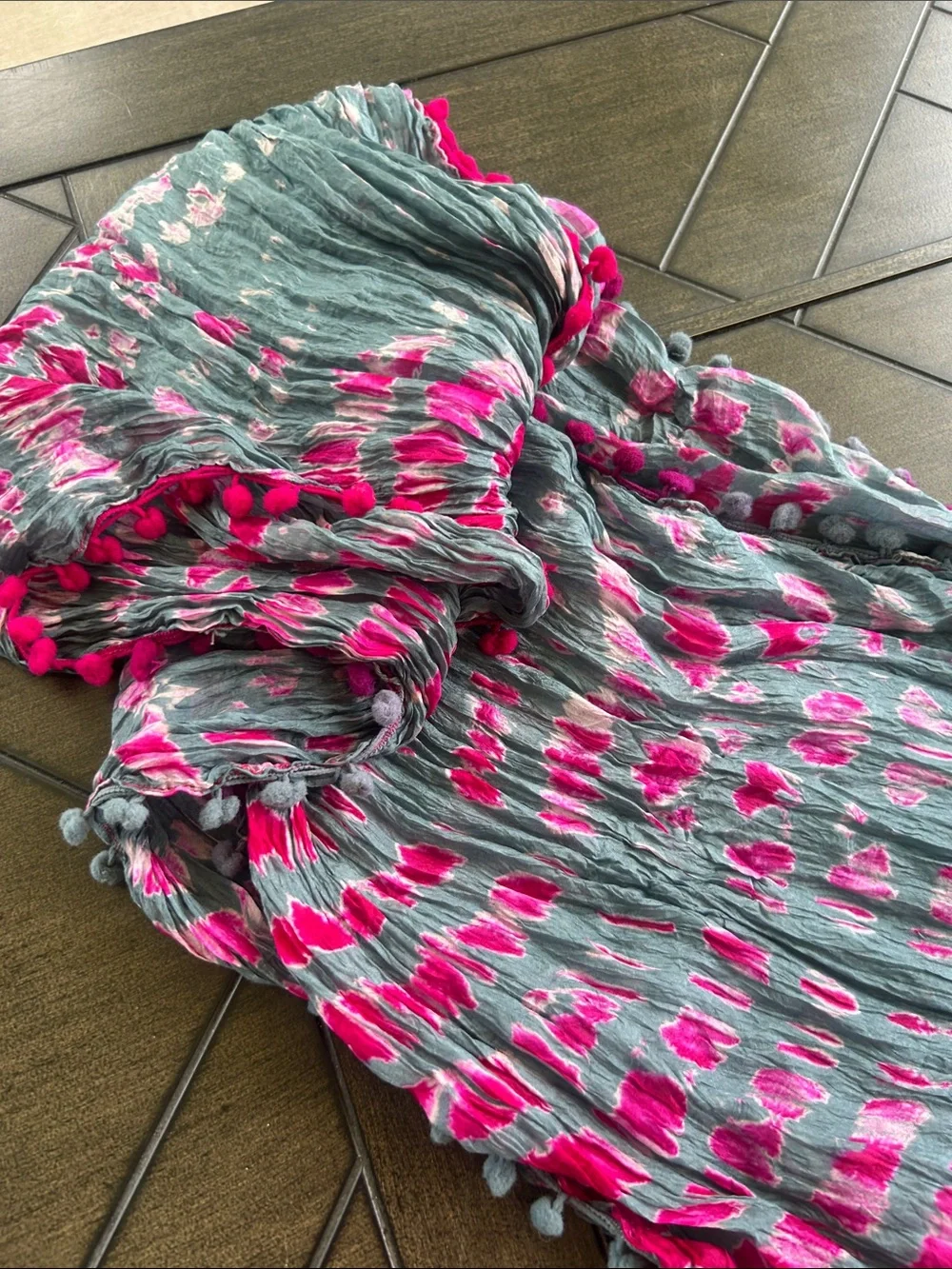 Sudha pure silk delicate artisan colorful ladies scarf with pom pom embellishmen